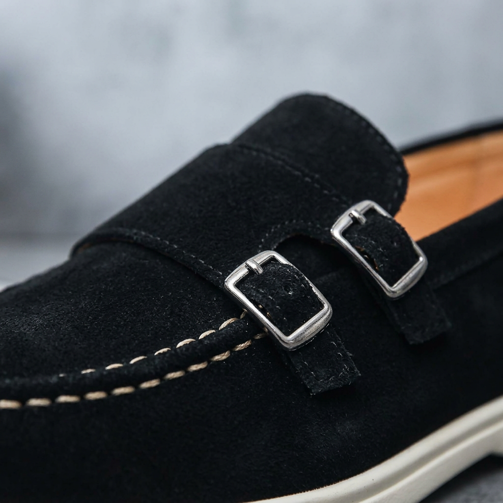 Antigue Suede Double-Buckle Loafers