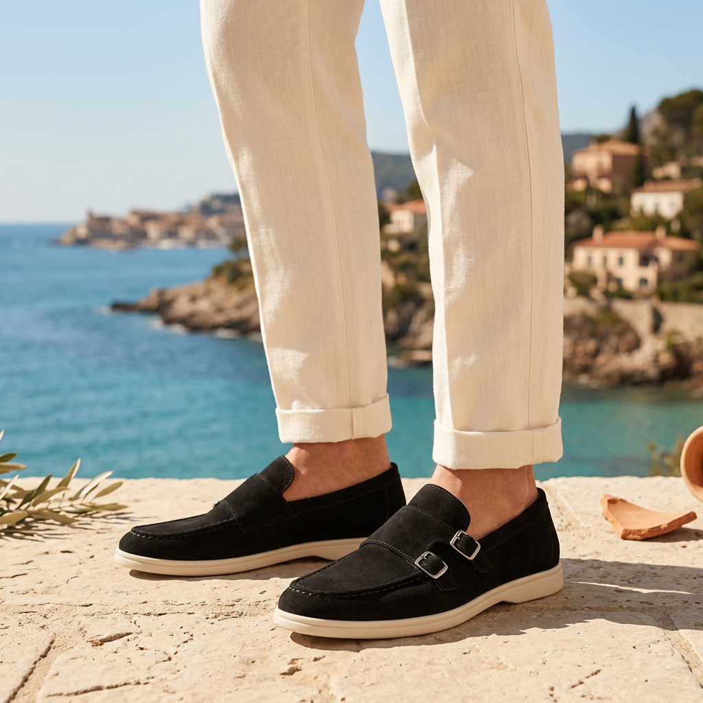 Antigue Suede Double-Buckle Loafers