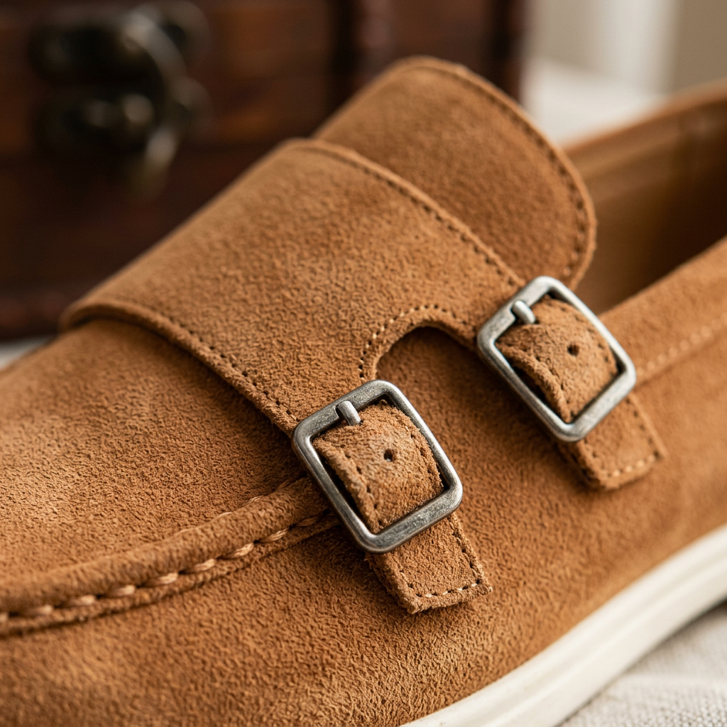 Antigue Suede Double-Buckle Loafers