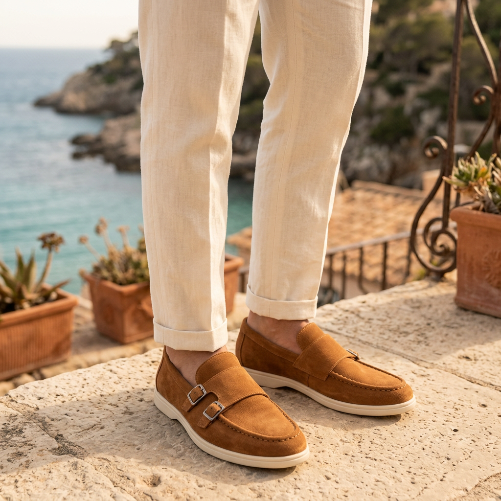 Antigue Suede Double-Buckle Loafers