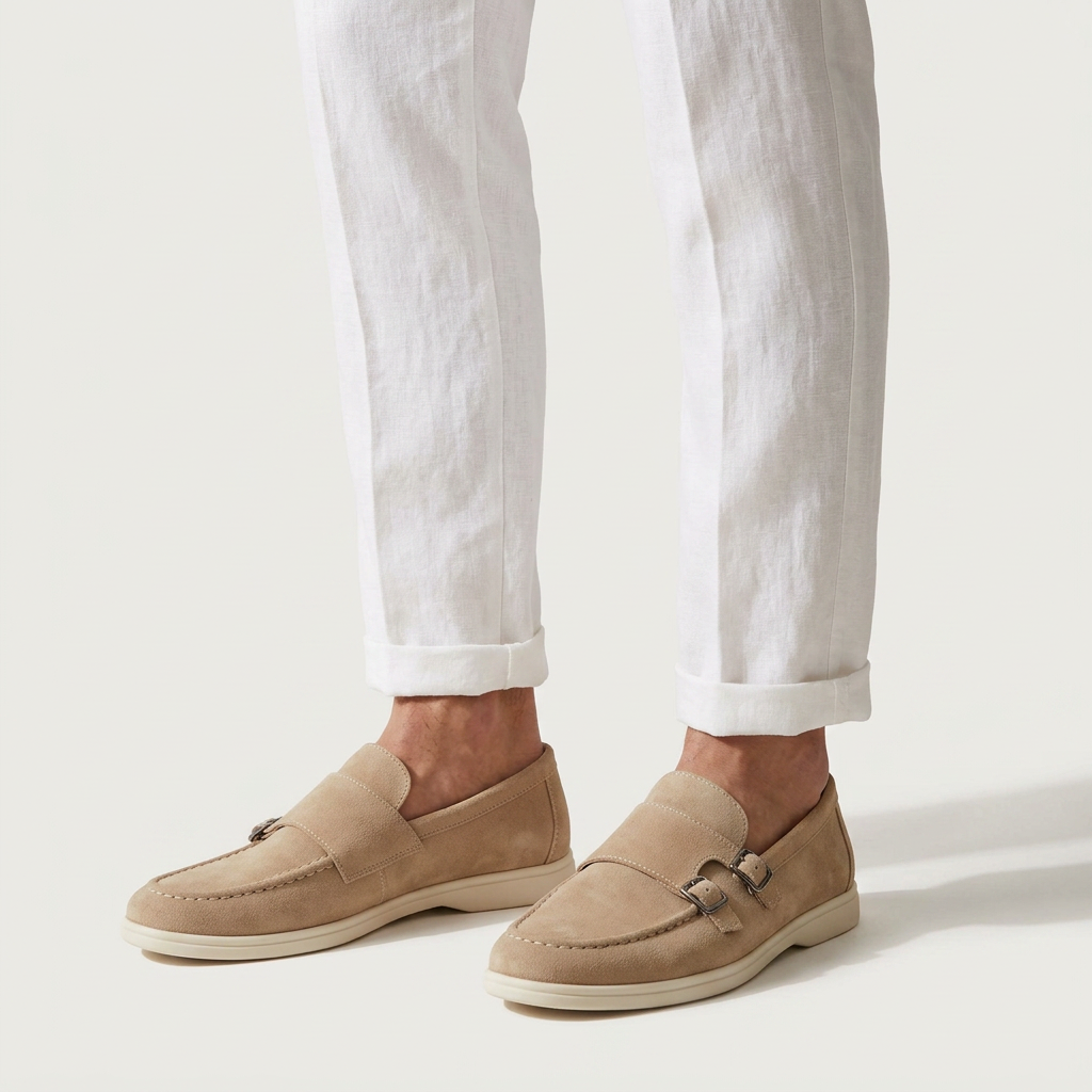 Antigue Suede Double-Buckle Loafers