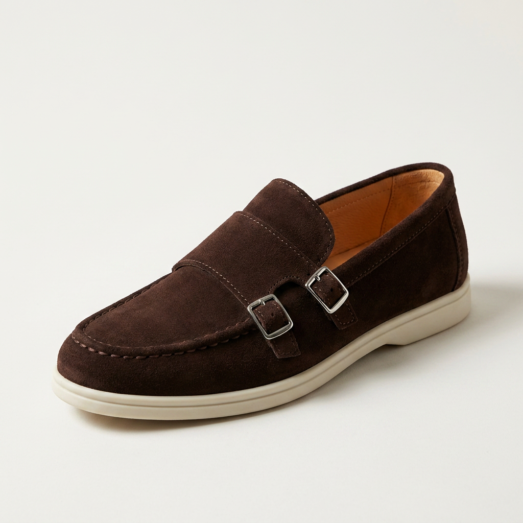 Antigue Suede Double-Buckle Loafers