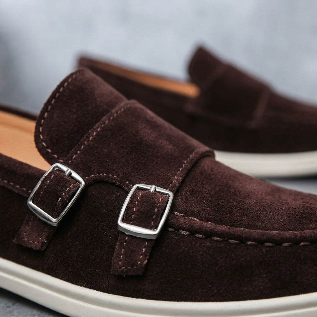 Antigue Suede Double-Buckle Loafers