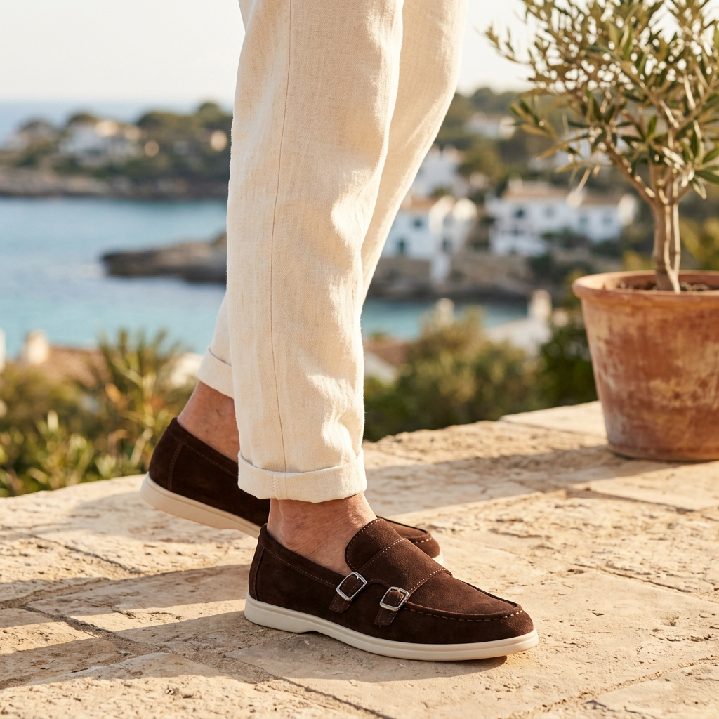 Antigue Suede Double-Buckle Loafers