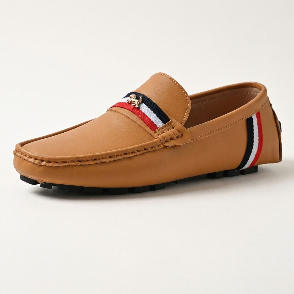 Palinuro Stripe Loafers — Tan, three-quarter studio view