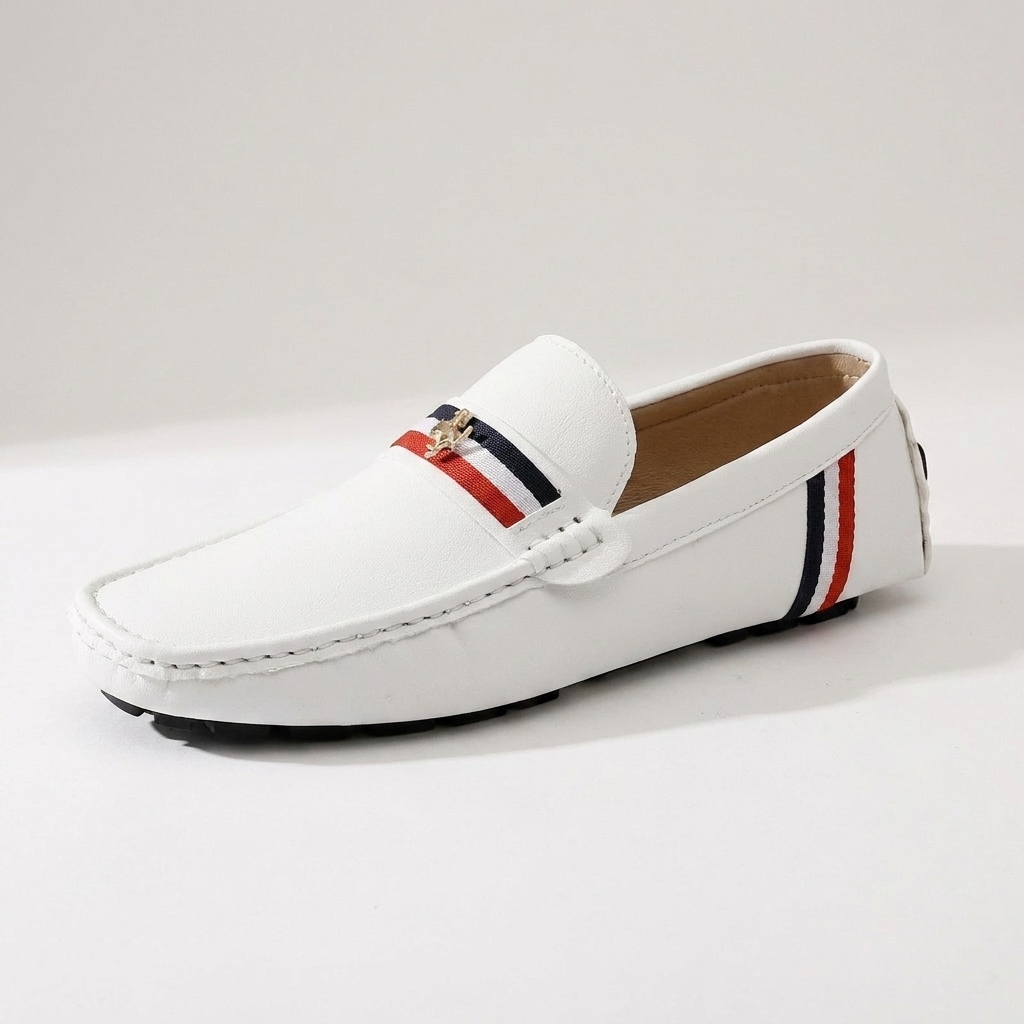 Palinuro Stripe Loafers — White, three-quarter studio view