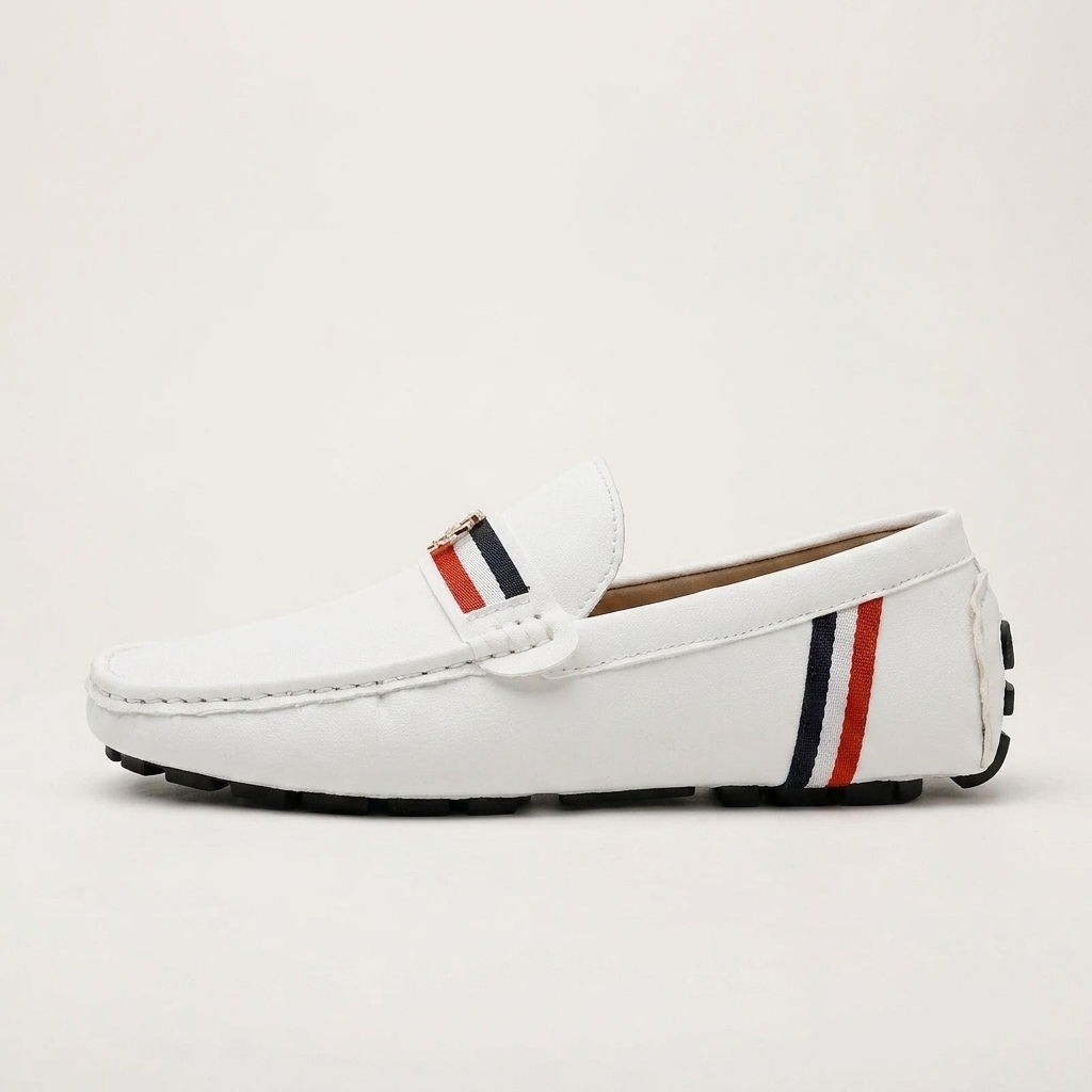 Palinuro Stripe Loafers — White, side profile studio view