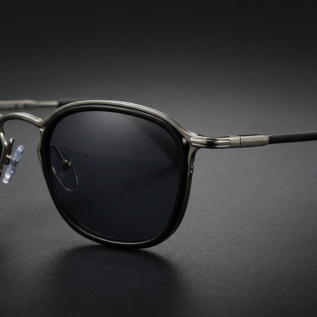 Chiavari Metal Sunglasses — Black Silver, frame detail