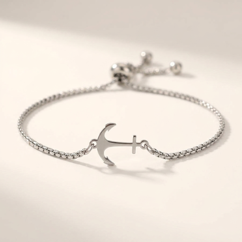 Chia Steel Bracelet — Silver, curved anchor view