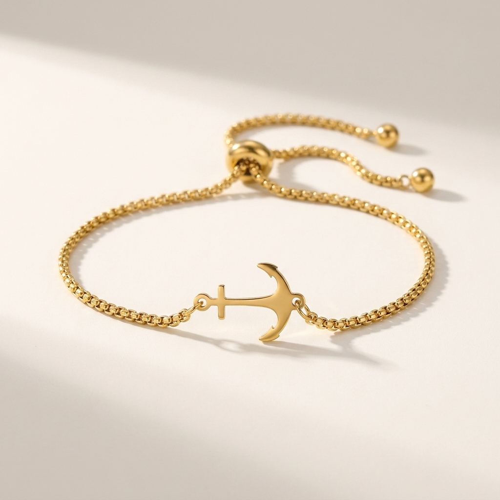 Chia Steel Bracelet — Gold, curved anchor view