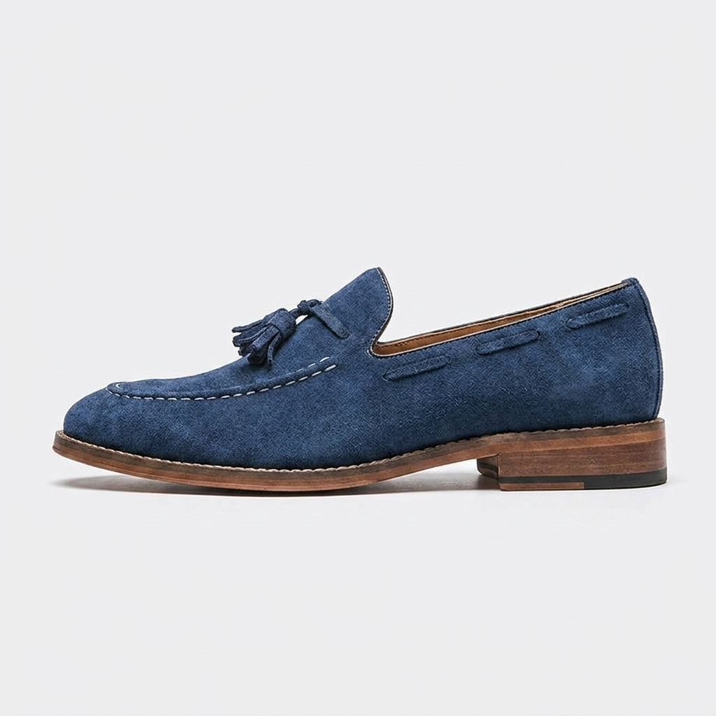 Cortona Suede Loafers — Navy, side profile studio view