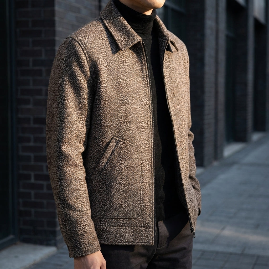 Aosta Wool-Blend Jacket — Khaki, lifestyle worn detail