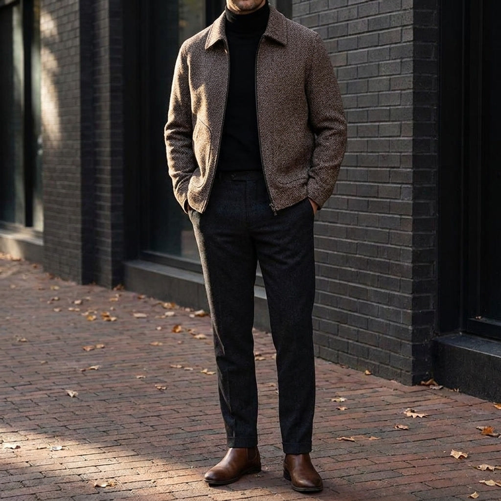 Aosta Wool-Blend Jacket — Khaki, lifestyle close crop