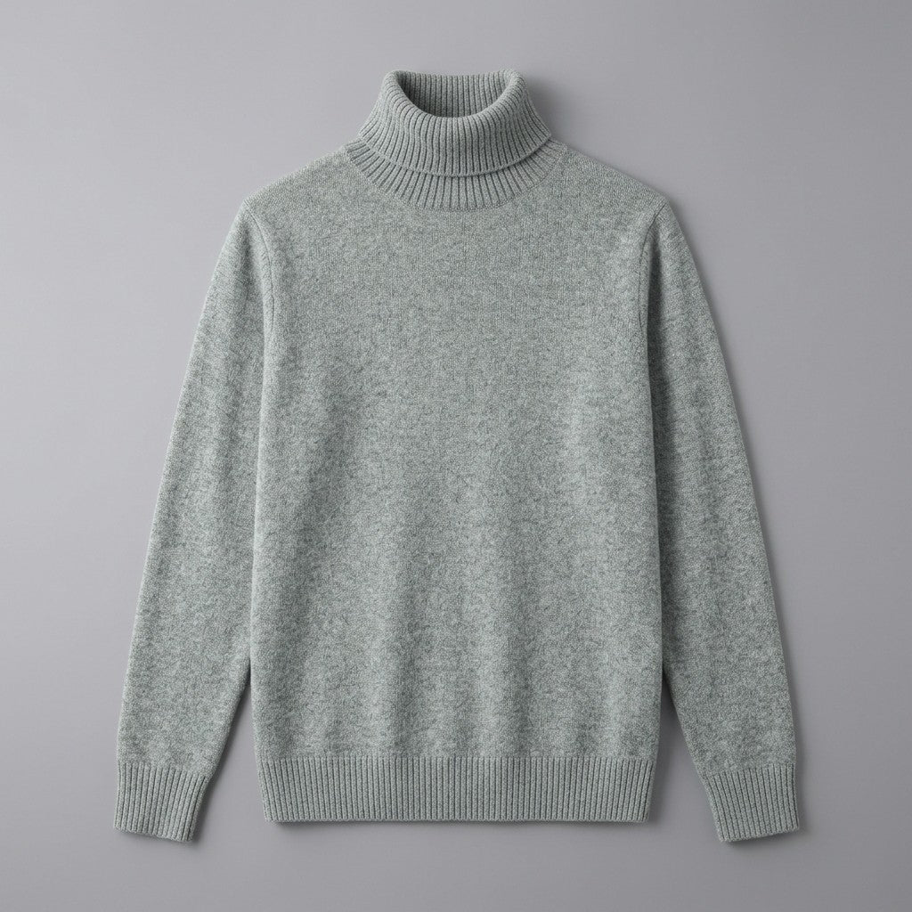 Macerata Merino Wool Turtleneck — Sage, front flat lay on grey