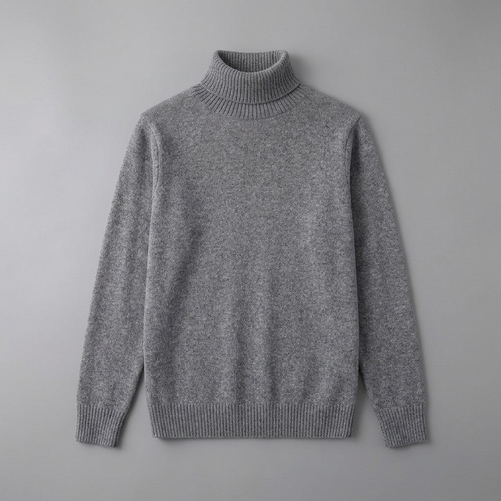 Macerata Merino Wool Turtleneck — Charcoal, front flat lay on grey