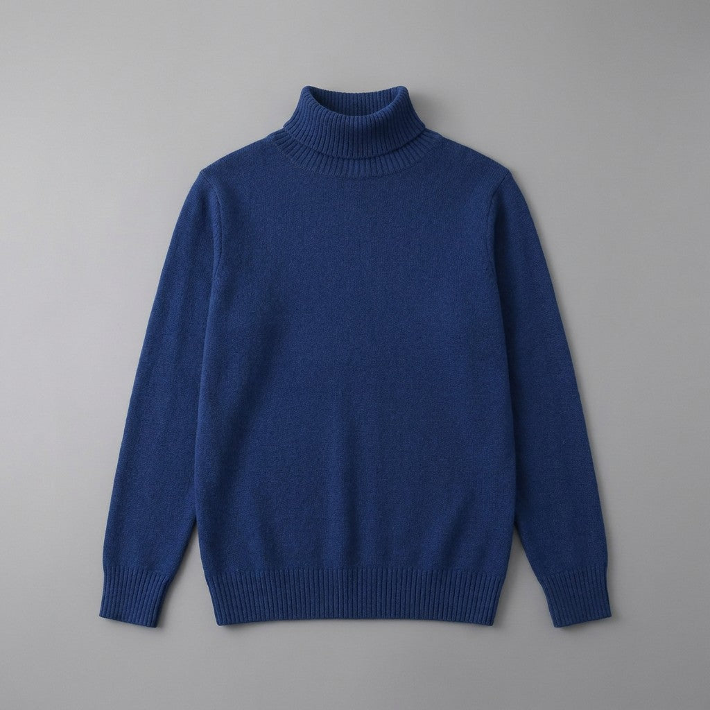 Macerata Merino Wool Turtleneck — Royal Blue, front flat lay on grey