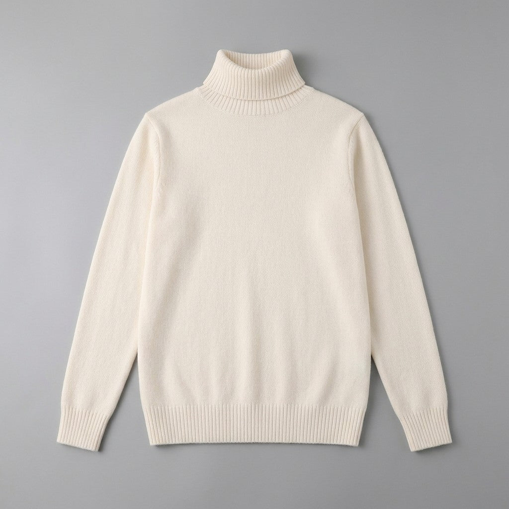 Macerata Merino Wool Turtleneck — Cream, front flat lay on grey