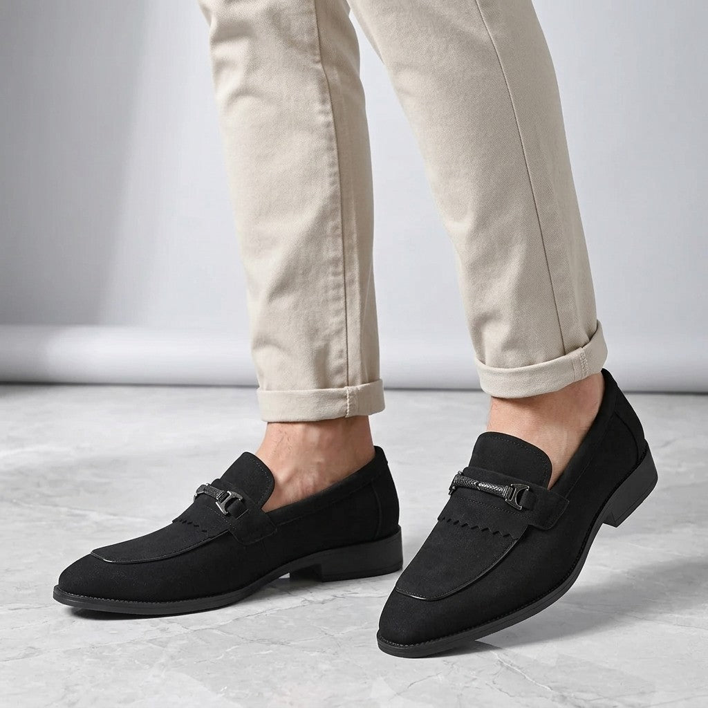 Maratea Kiltie Bit Loafers — Black, worn with light chinos in the studio